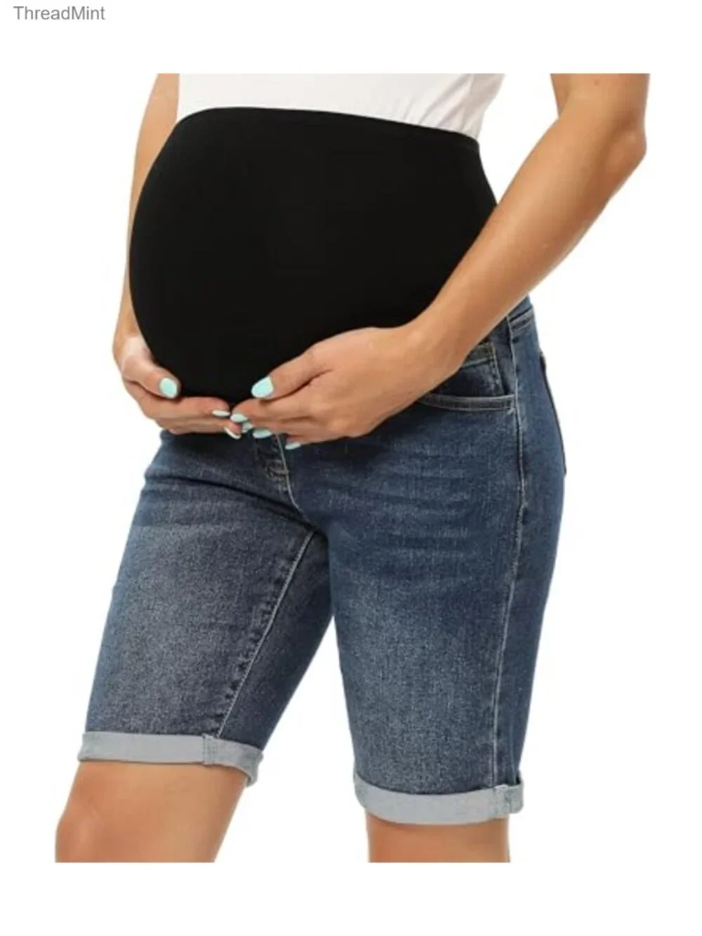 Maternity Bermuda Jean Shorts Over Belly Denim High Stretch 5 Pocket